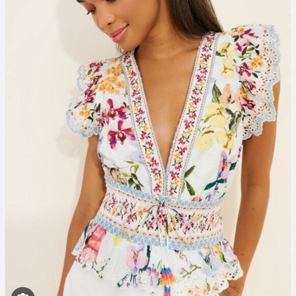 FARM Rio Floral Lace Trim Flutter Sleeve Blouse – XL - Picture 2 of 7